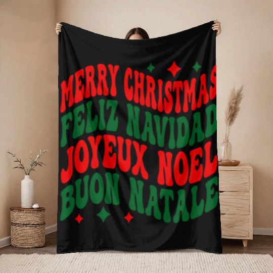 Merry christmas feliz navidad joyeux noel Throw Blankets