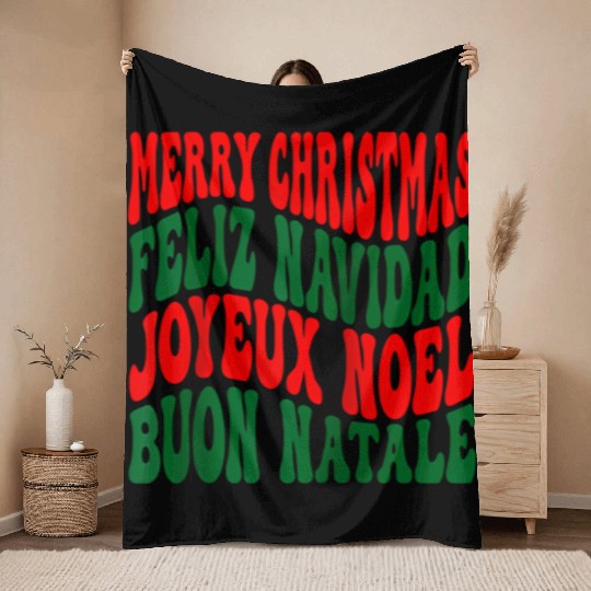 Merry christmas feliz navidad joyeux noel Throw Blankets