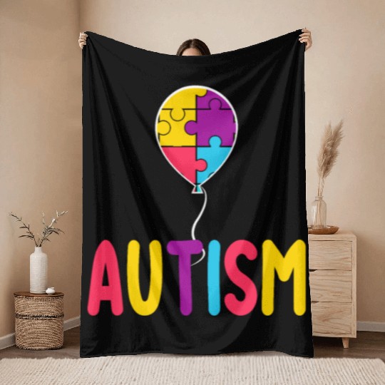Autism Awareness Balloon - Spread Love and Support Throw Blankets