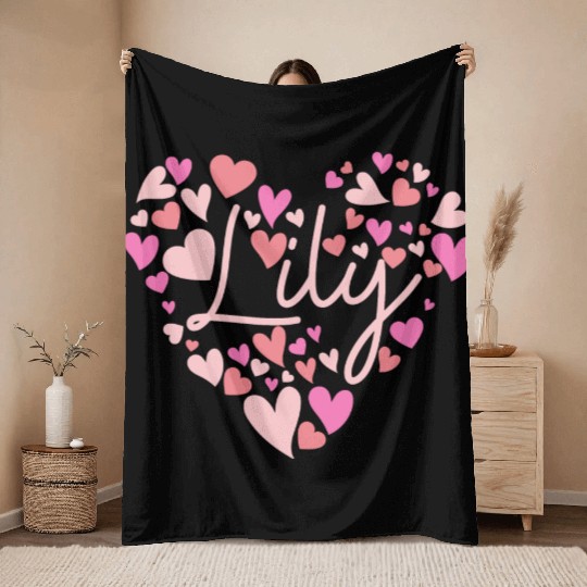 I love Lily hearts in Green Throw Blankets