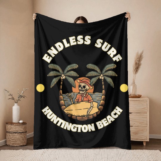 Huntington Beach Endless Surf Throw Blankets
