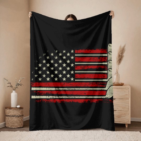 Patriotic American Golfer USA Flag Golf Club Golf Throw Blankets