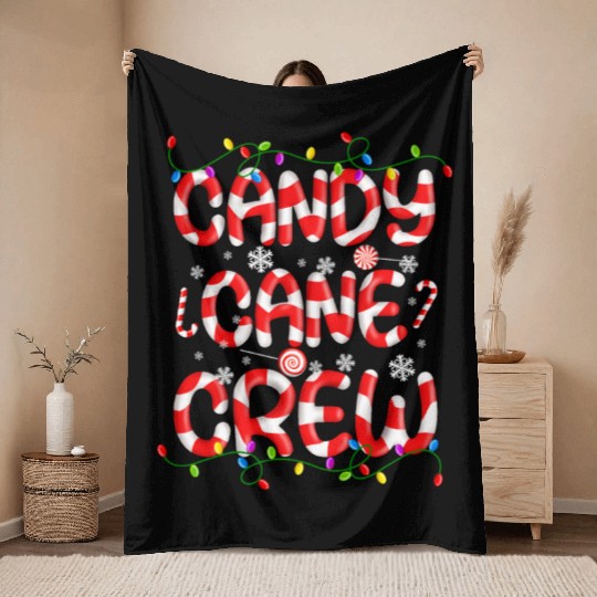 Candy Cane Crew Christmas Lights Funny Xmas Party Throw Blankets