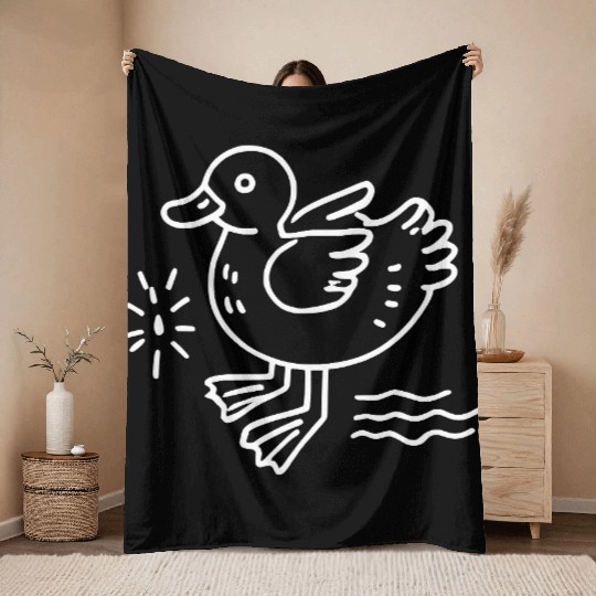 Minimalistic Vector Duck Vegan Art path19 Throw Blankets