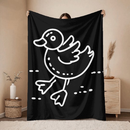 Minimalistic Vector Duck Vegan Art path18 Throw Blankets
