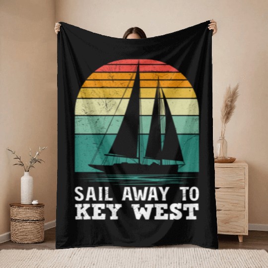 Florida SAIL AWAY TO KEY-WEST Florida Keys Throw Blankets