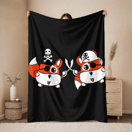 Two Little Cute Pirate Foxes Eye Patch Sabre Duel Throw Blankets
