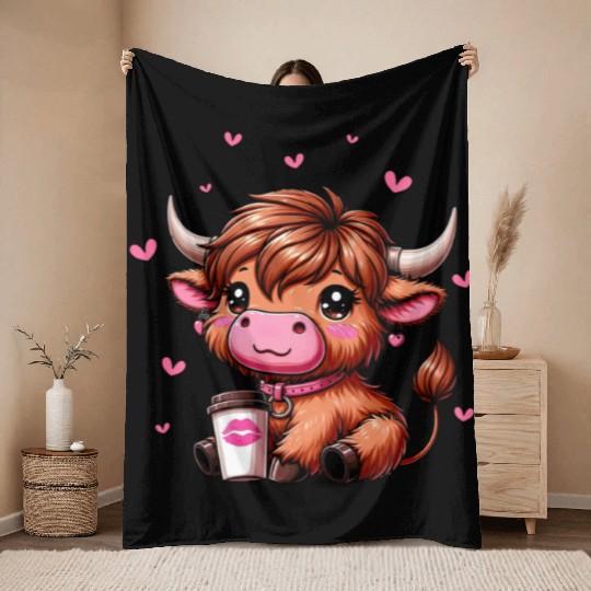 Highland Cow Valentines Throw Blankets
