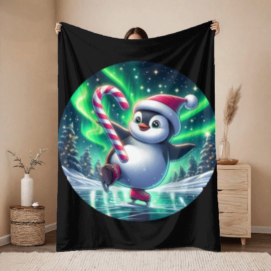 Penguin's Northern Lights Skate Throw Blankets