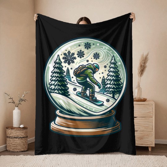 Snowboarding Adventure in Winter Wonderland Throw Blankets