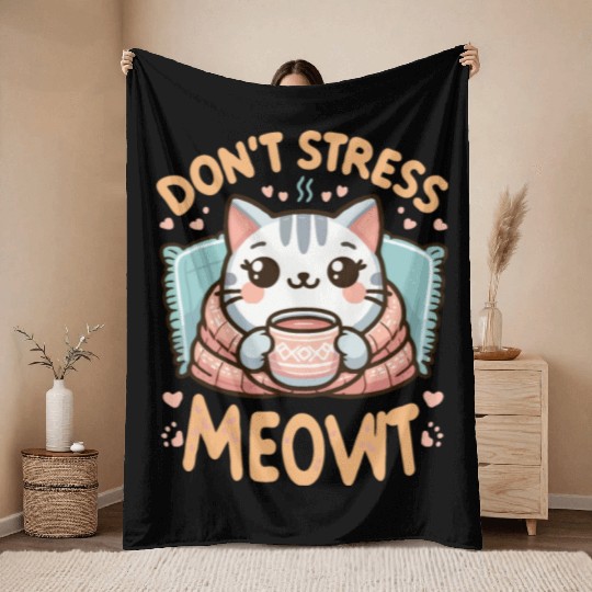 gift idea funny quote relaxation design kawaii cat Throw Blankets