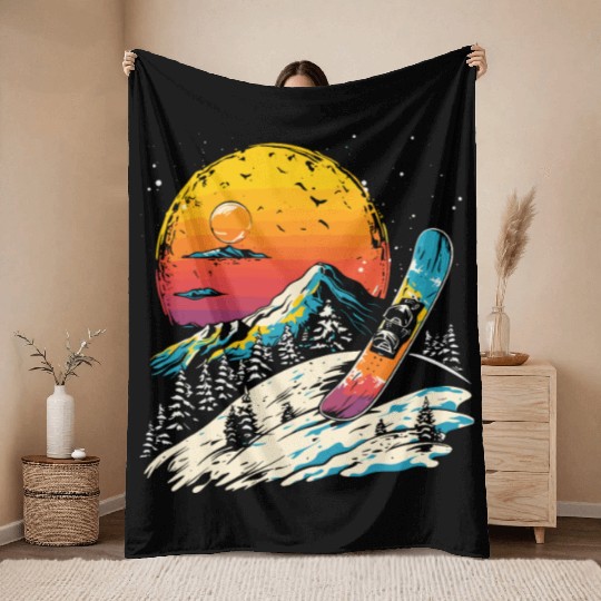 Snowboarding Portrait Throw Blankets