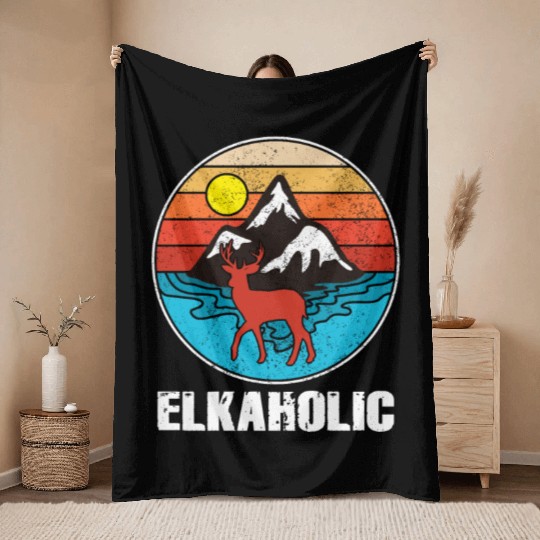 Elk Hunting Elkaholic Hunters Throw Blankets