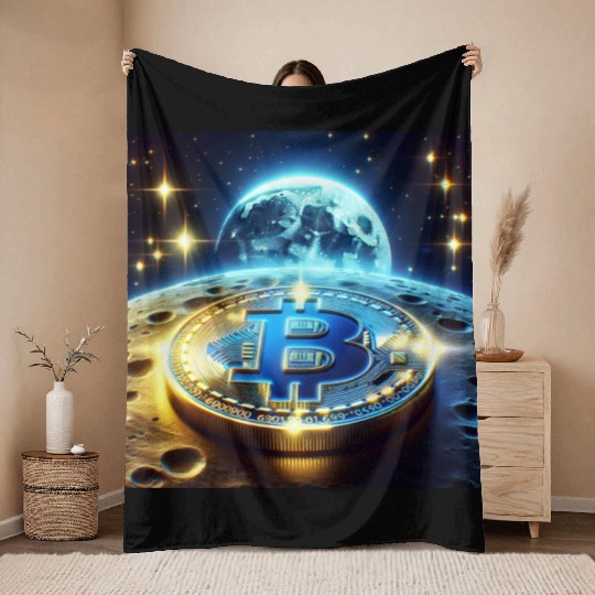 Blue Gold Crypto Coin Throw Blankets