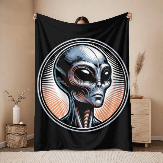 Grey Alien Throw Blankets