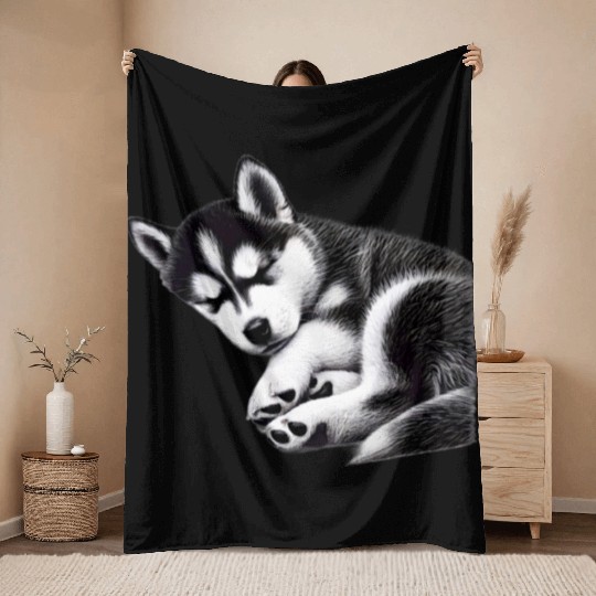Gentle Snooze Dreaming Husky - TSQ Throw Blankets