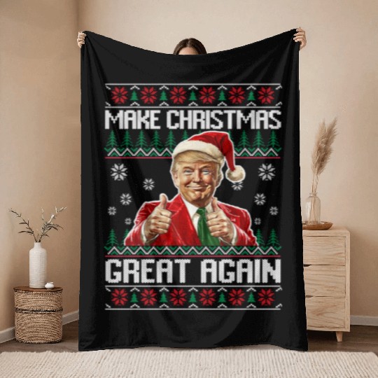 Make Christmas Great Again Xmas Funny Trump Throw Blankets