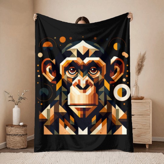 geometric abstract chimpanzee art design Throw Blankets