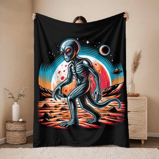 Alien on Mars Throw Blankets