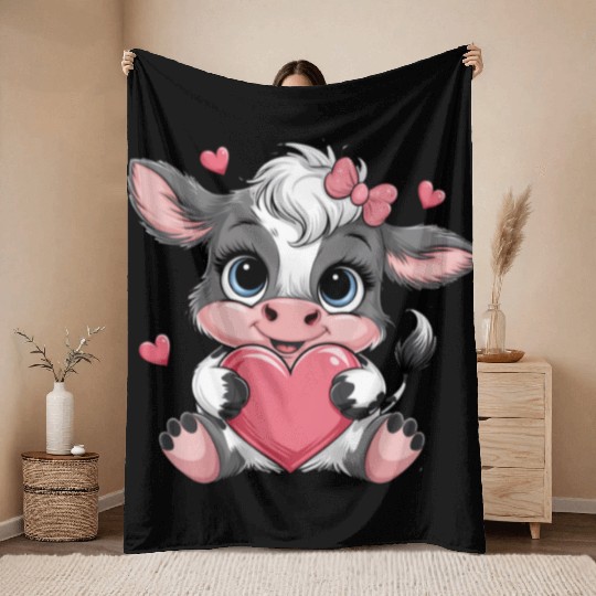 Cow Valentines Day Throw Blankets