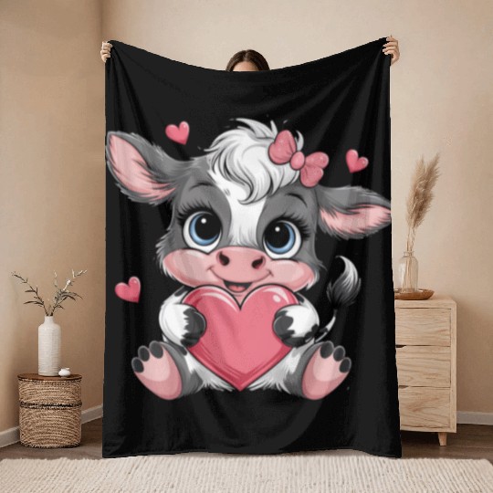 Cow Valentines Day Throw Blankets