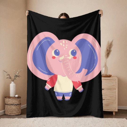Cute Cardboard Elephant Throw Blankets