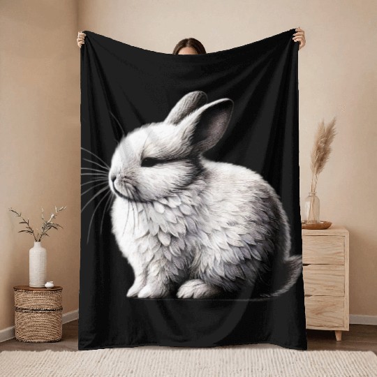Minimal Whiskers - Peaceful Bunny Art by TSQ Throw Blankets