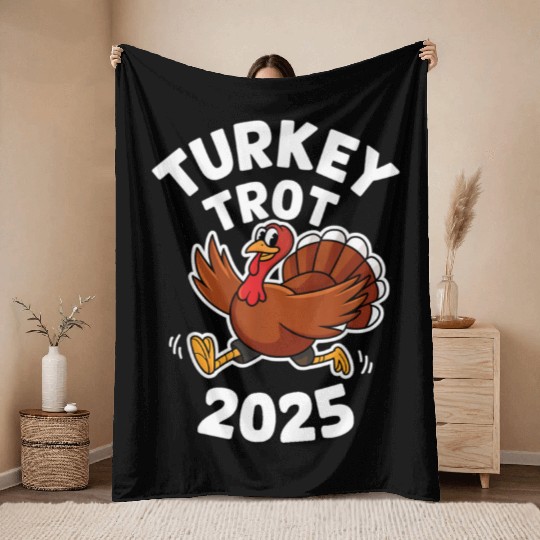 Funny Thanksgiving Turkey Trot 2025 Throw Blankets