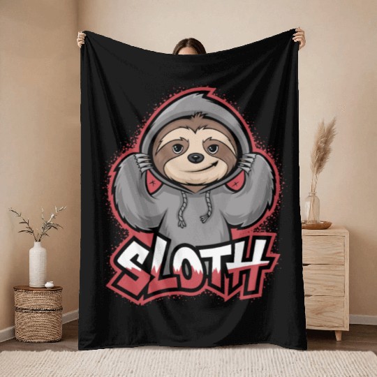 Sloth Hip-Hop Urban Style Funny Animal Throw Blankets