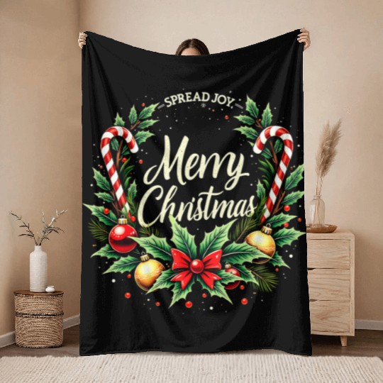Spread Joy - Festive Merry Christmas Wreath Throw Blankets