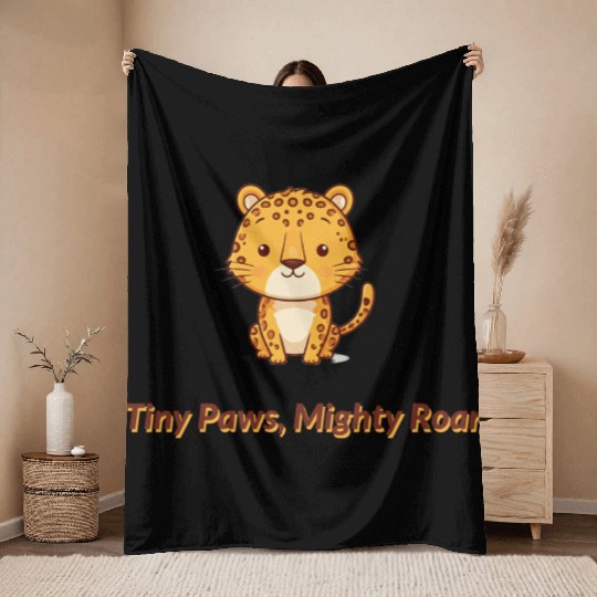 Tiny Paws Mighty Roar Jaguar Throw Blankets