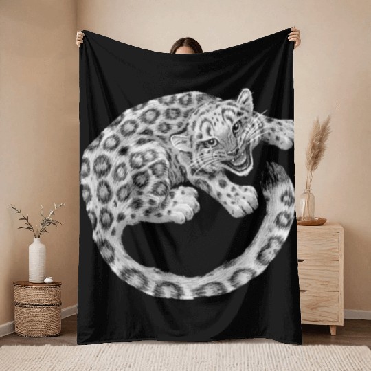 Snow Leopard Cub Throw Blankets