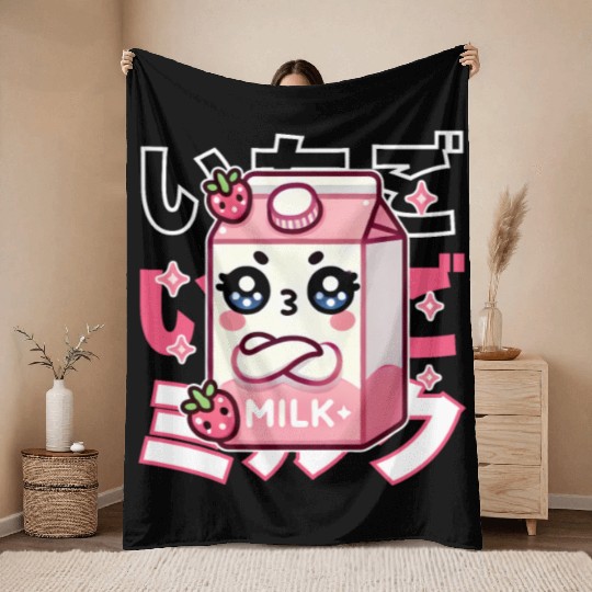 Touchy Strawberry Milk Hug Throw Blankets