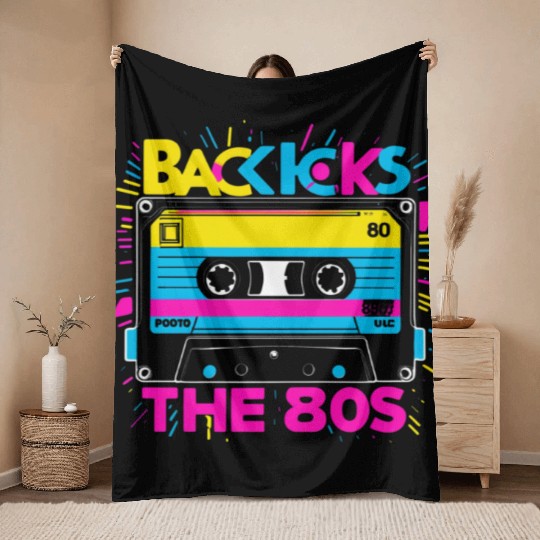 Back to the 80s Retro Cassette Tape Design - Vinta Throw Blankets