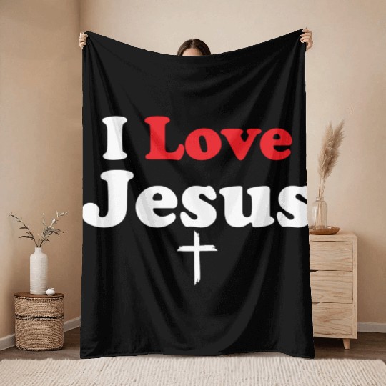 I Love Jesus Christian Christmas Throw Blankets