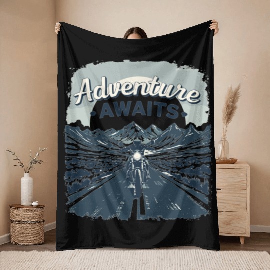 Adventure Awaits Motorcycle Motorcycle Motorcycle Throw Blankets