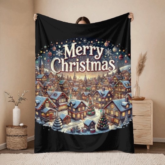 Cozy Winter Village - Christmas Lights and Cheer Throw Blankets