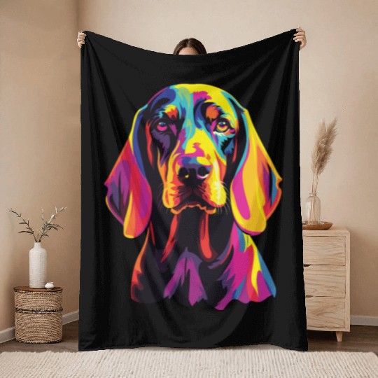 Watercolor Colorful Black And Tan Coonhound Throw Blankets
