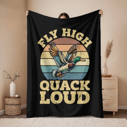 Mallard Duck Fly High Quack Loud Retro Water Bird Throw Blankets