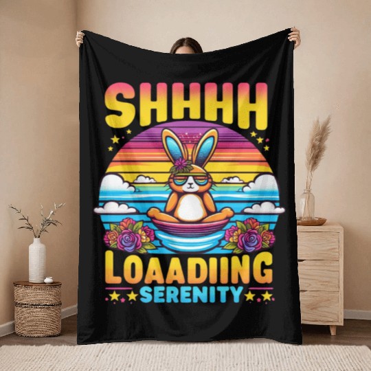 Shhhh Loading Serenity bunny meditation Throw Blankets