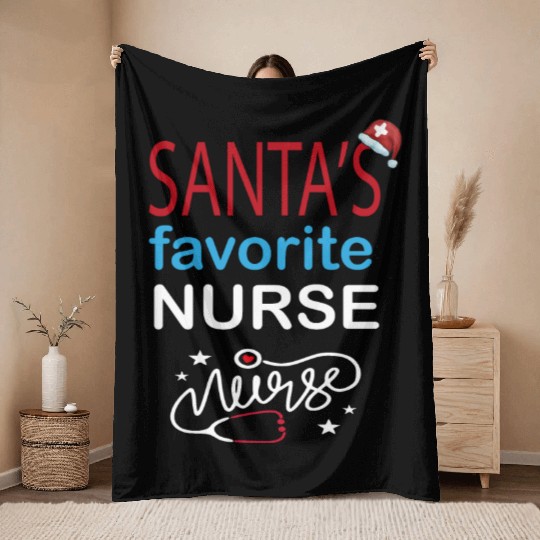 Christmas SANTA'S FAVORITE NURSE Throw Blankets