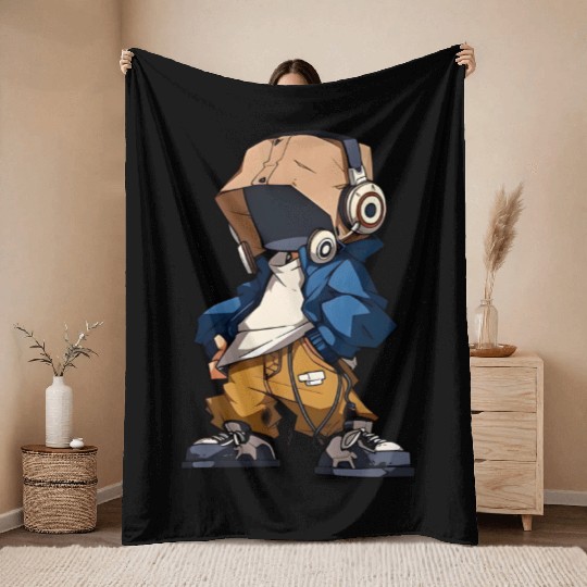 Cyberpunk Robot Throw Blankets