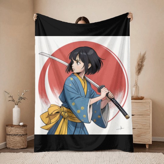 Spirit of the Sword: A Girl's Samurai Journey Throw Blankets