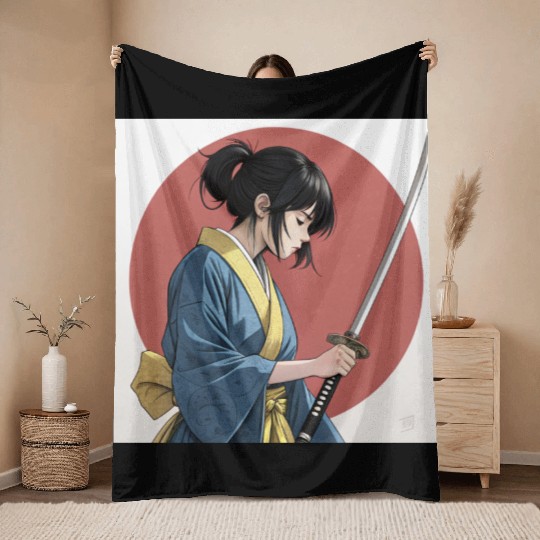 Bushido Beauty: Serene Samurai Girl, a Master Throw Blankets