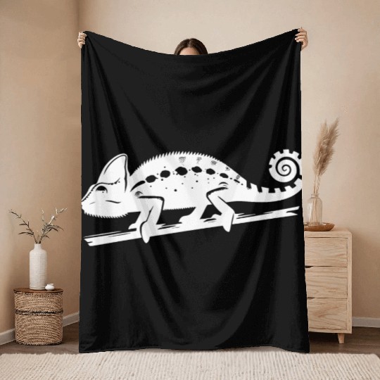 Spotted Chameleon Runs Across A Branch Throw Blankets