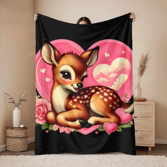 Valentine Day Animal Deer Throw Blankets