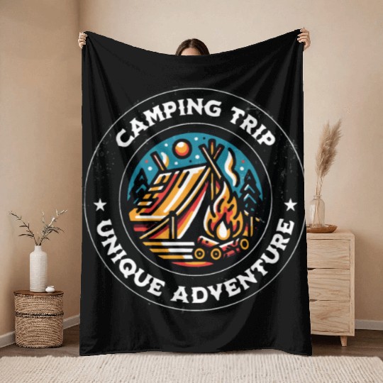 Camping Trip Young Adventures Throw Blankets