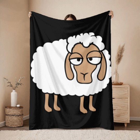 Sheep Tired Bored Look Little Sweet Lamb Bad Mood Throw Blankets
