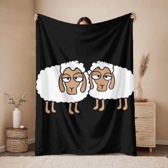 2 Sheep Tired Bored Look Team Sweet Crew Friends Throw Blankets