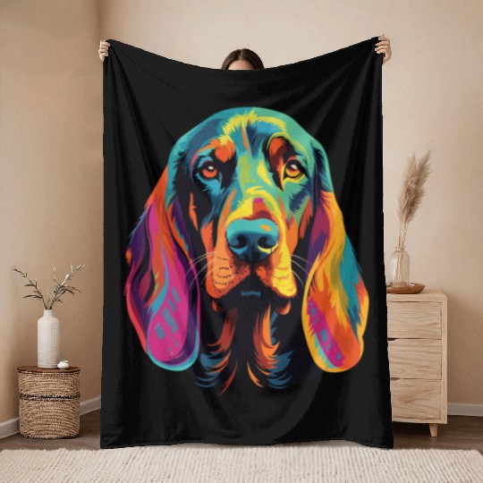 Watercolor Colorful Black And Tan Coonhound Throw Blankets